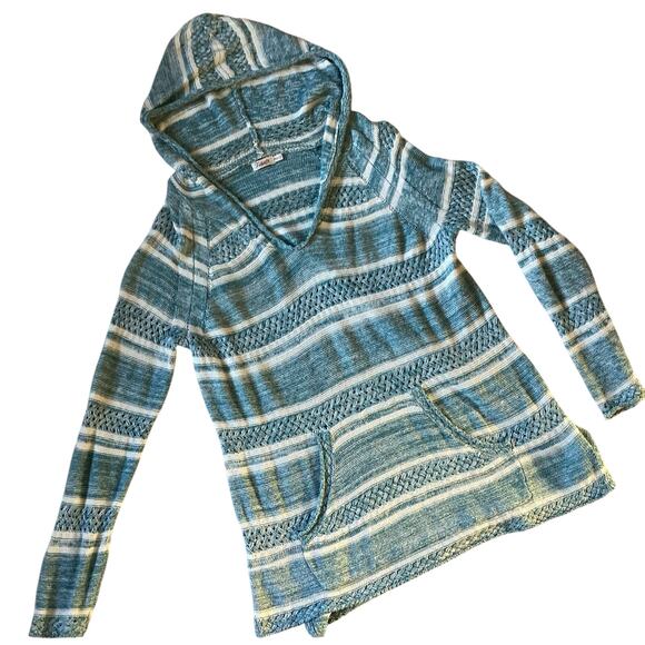 Faherty Hooded Sweater XS/S Blue Stripe, Linen Bamboo, Fall Coastal Cottagecore - Picture 4 of 7